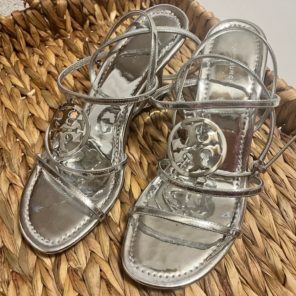 Tory Burch Metallic Silver Sandals